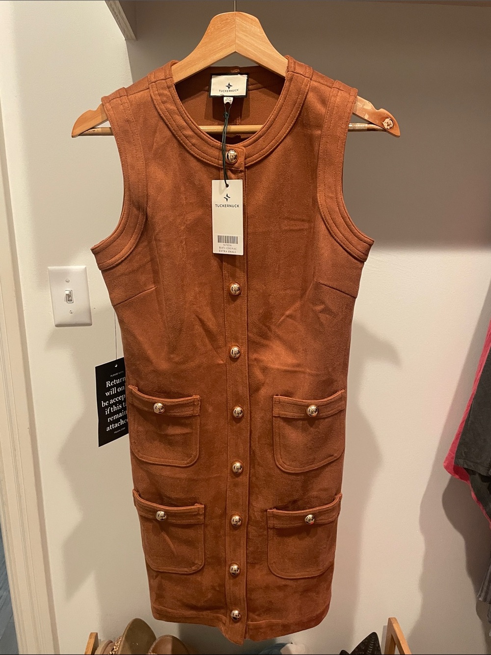 Tuckernuck Ollie Mini Dress-Cognac Faux Suede